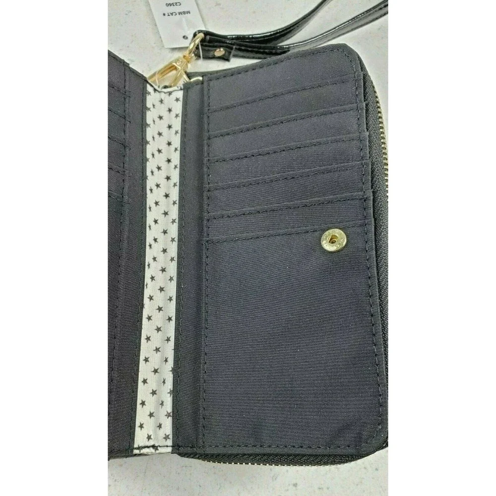 No Boundaries Kendra Black Studded Wallet Wristlet Clutch Purse Patent Leather